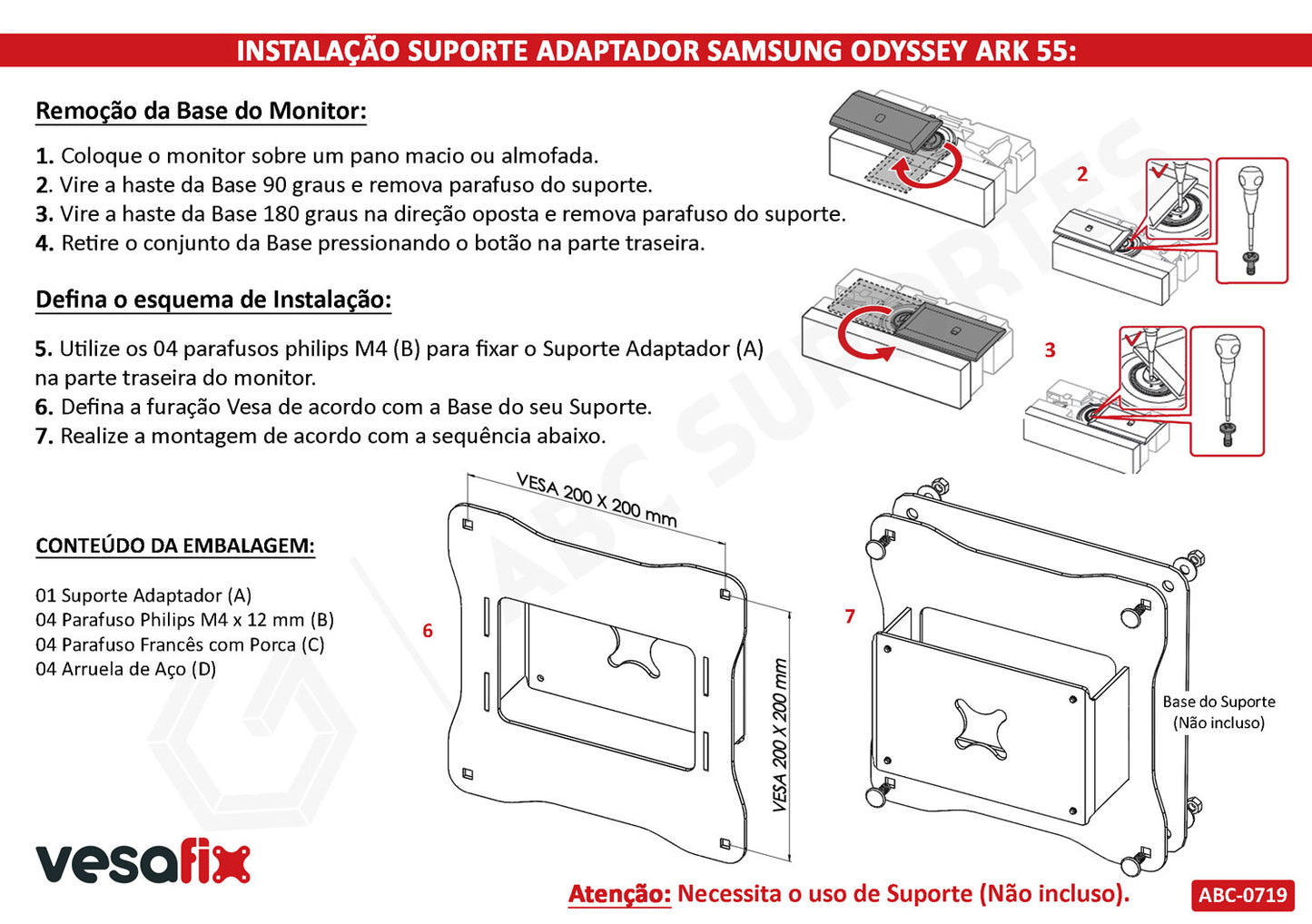 Adaptador Vesa Monitor SAMSUNG ODYSSEY ARK 55 Sem Furação Vesa