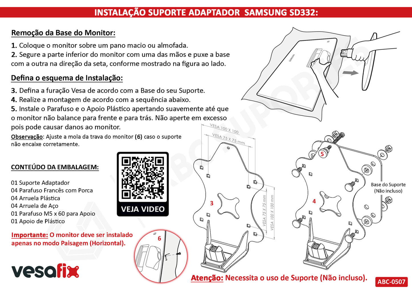 Adaptador Vesa Monitor Samsung SD332 sem Furação Vesa