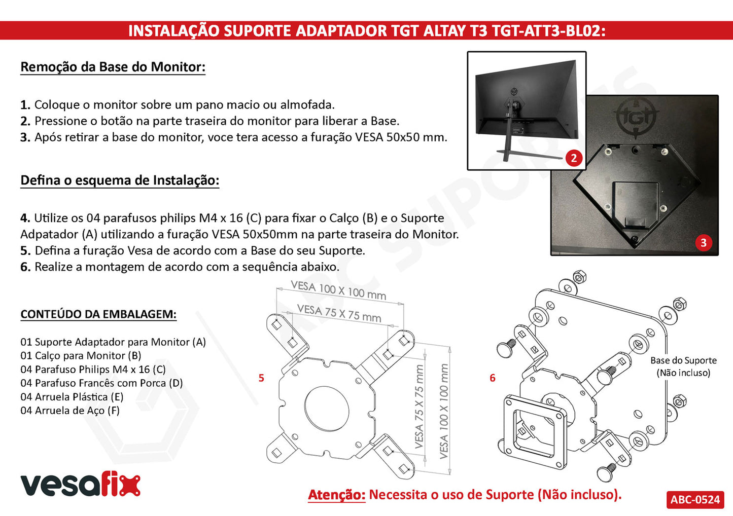 Suporte Adaptador para Monitor Gamer - TGT ALTAY T3 TGT-ATT3-BL02 KROM KERTZ NXKROMKERTZ24