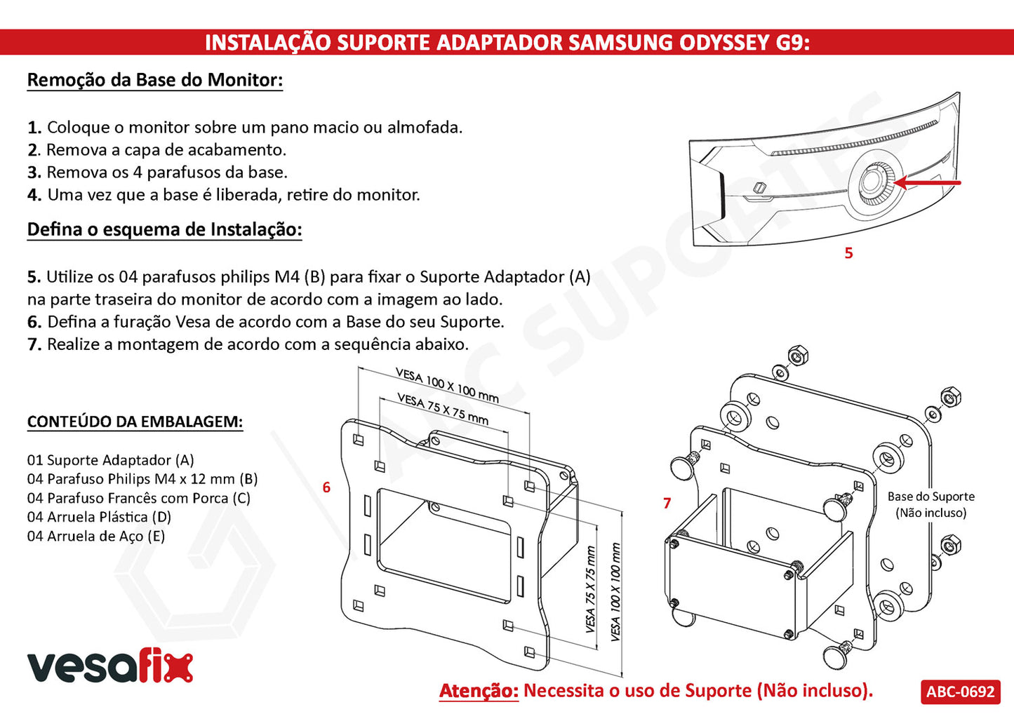 Adaptador Vesa Monitor SAMSUNG ODYSSEY G9 Sem Furação Vesa - C49G95TSSL