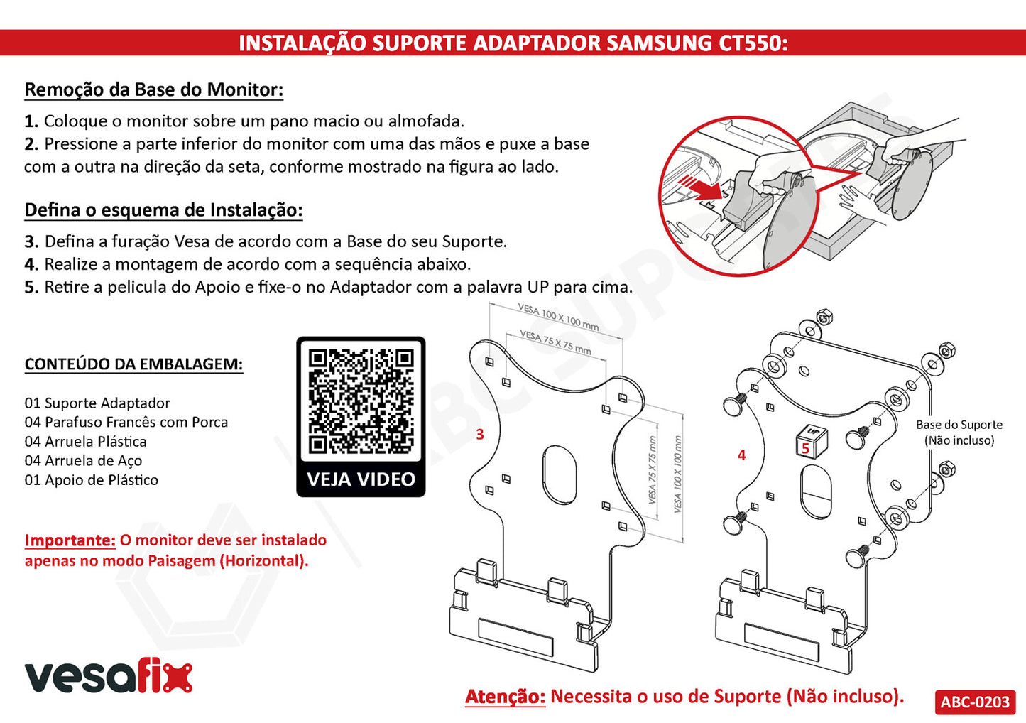 Adaptador Vesa Monitor Curvo Samsung CT550 S/ Furação Vesa