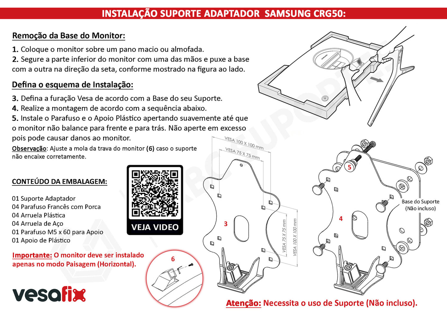 Adaptador Vesa Monitor Curvo Samsung CRG50 S/ Furação Vesa