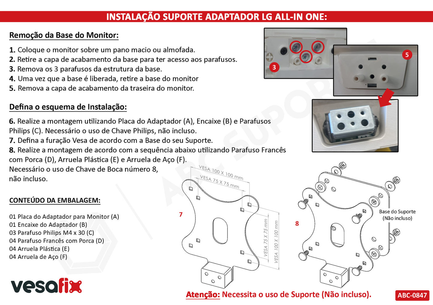Adaptador Vesa Monitor LG ALL-IN ONE Sem Furação Vesa - 22V280 24V570 24V50N