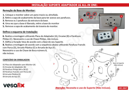 Adaptador Vesa Monitor LG ALL-IN ONE Sem Furação Vesa - 22V280 24V570 24V50N