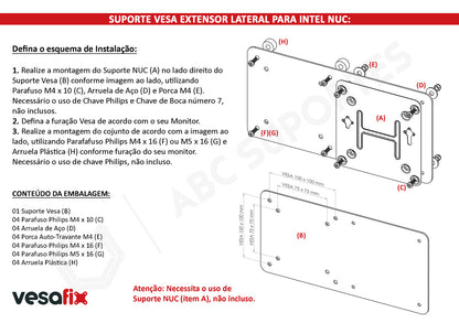 Suporte Vesa Extensor Lateral para Intel NUC