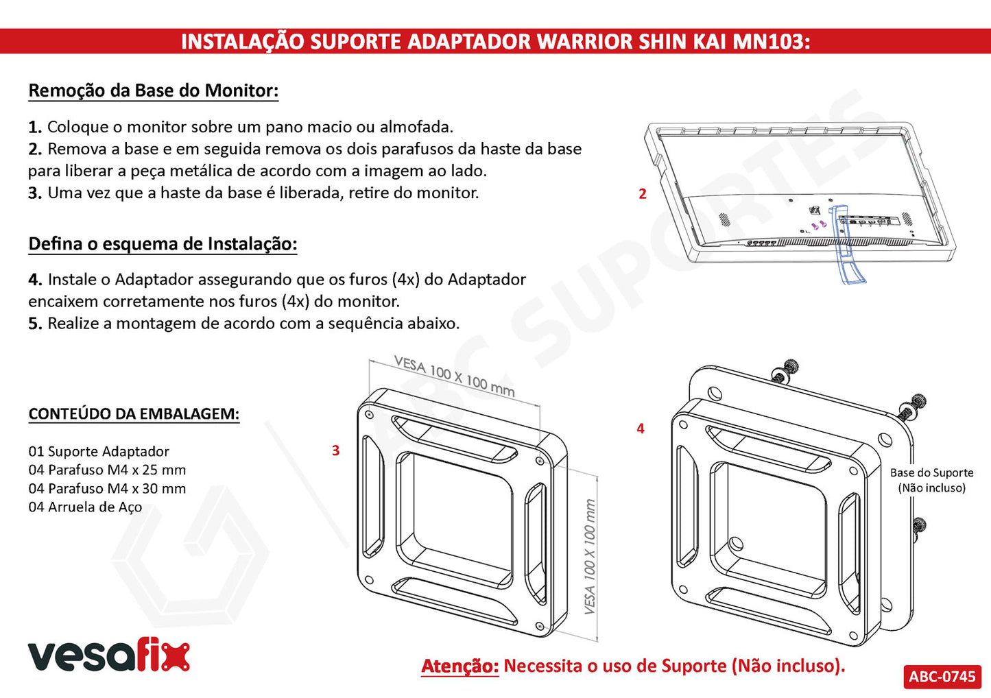 Adaptador Vesa Monitor Multilaser Warrior Shin Kai MN103