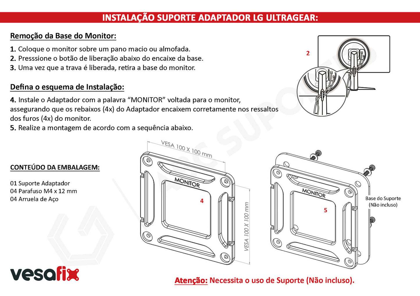 Adaptador Vesa Monitor Gamer LG UltraGear - 24GN65R 27GN65R 32GN55R