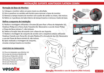 Adaptador Vesa Monitor LG FLATRON E2260V Sem Furação Vesa