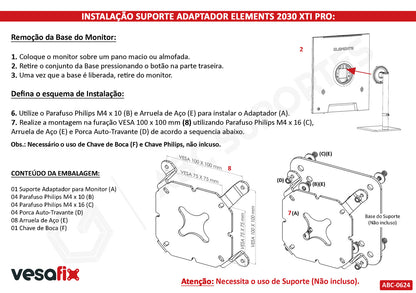 Suporte Adaptador / Extensor Vesa 75x75 100x100 para Monitor Elements - 2030 XTI PRO