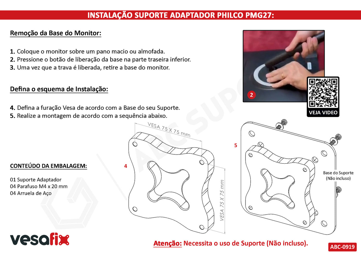 Adaptador Vesa Monitor Philco PMG27 CURVO PMG27C900FG
