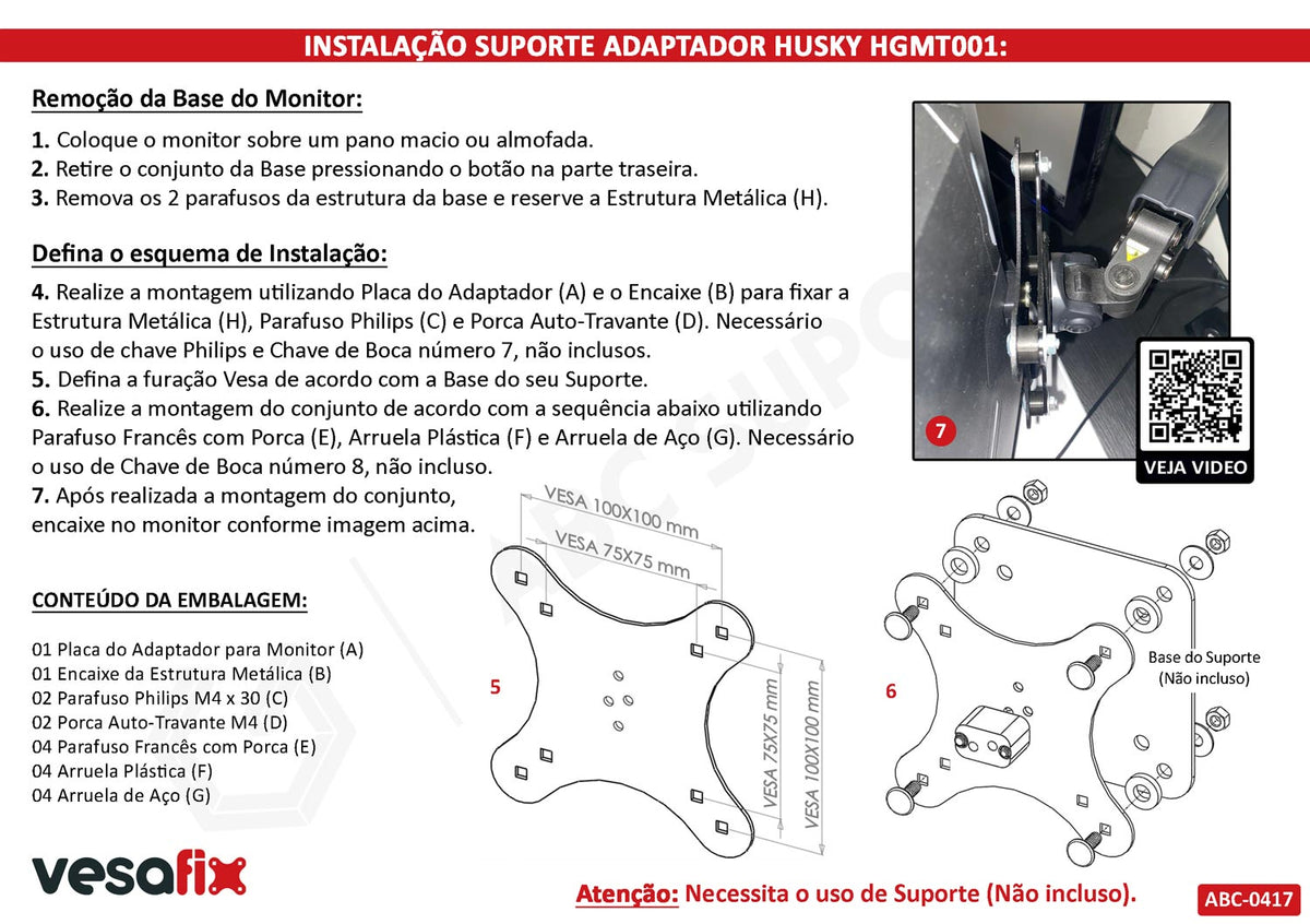 Adaptador Vesa Monitor HUSKY STORM HGMT001 Sem Furação Vesa