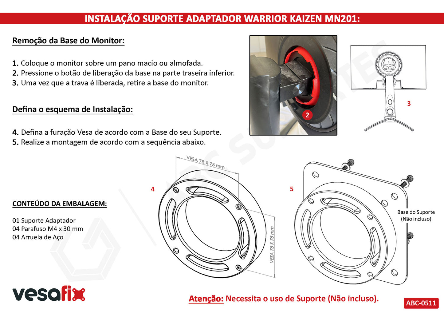Adaptador Vesa Monitor Multilaser Warrior Kaizen MN201