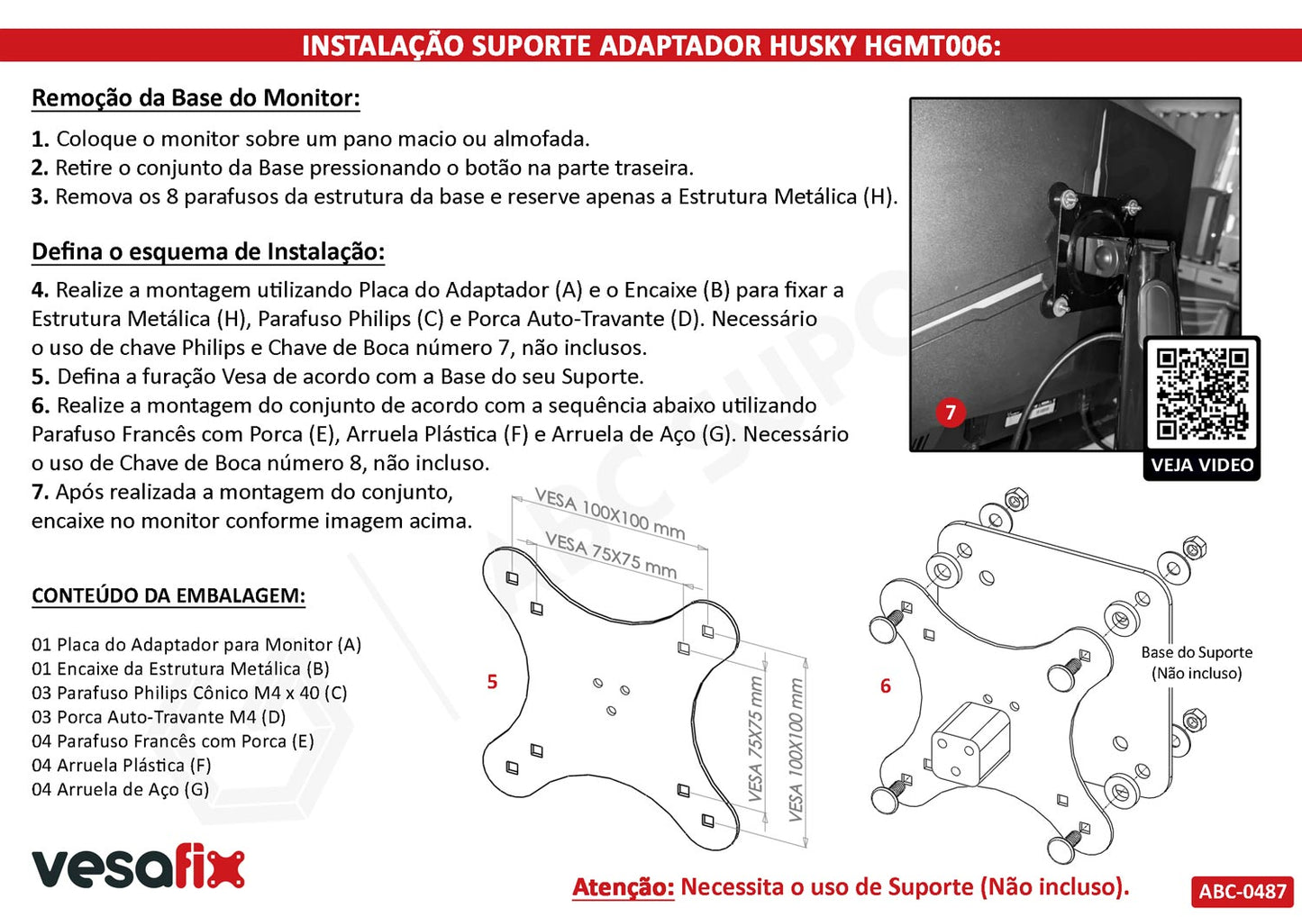 Adaptador Vesa Monitor HUSKY BLIZZARD 27 Polegadas HGMT006 Sem Furação Vesa