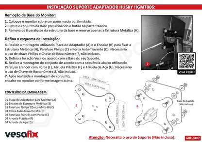 Adaptador Vesa Monitor HUSKY BLIZZARD 27 Polegadas HGMT006 Sem Furação Vesa