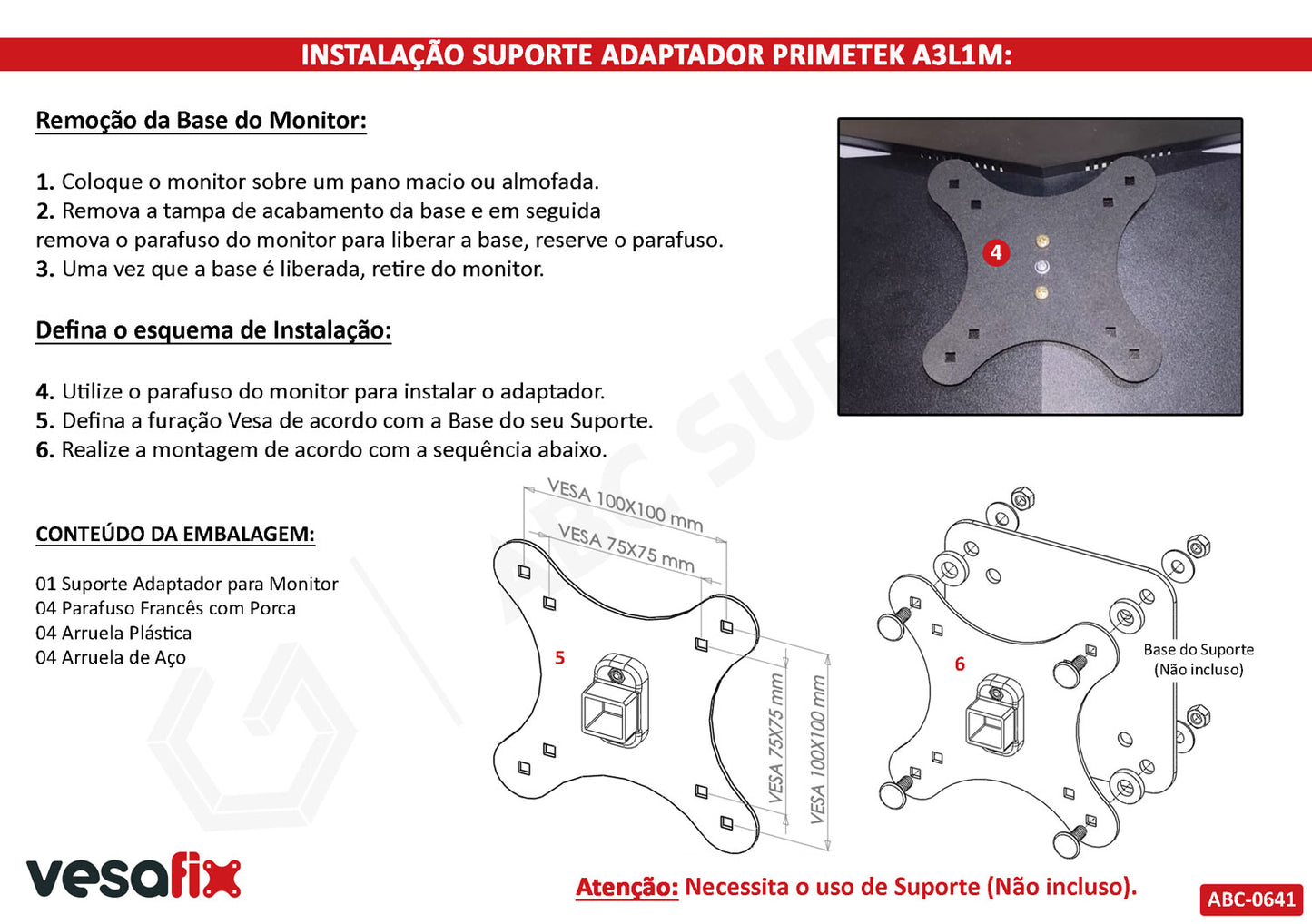 Adaptador Vesa Monitor Primetek A3L1M Sem Furação Vesa