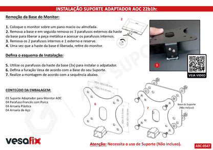 Adaptador Vesa Monitor AOC 22B1H Sem Furação Vesa